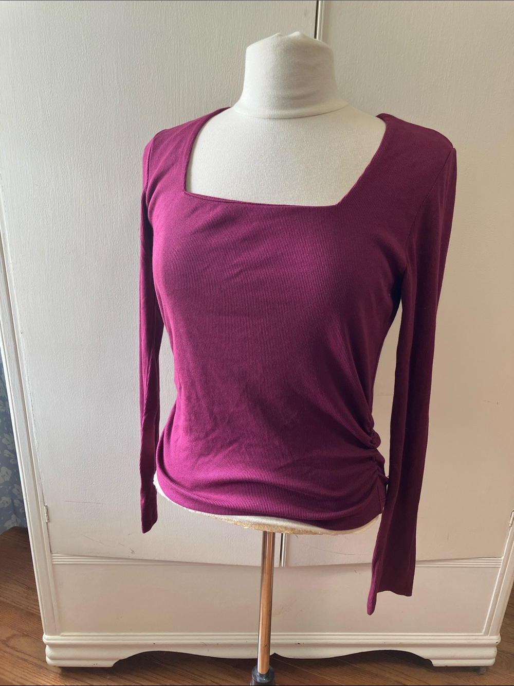 Michael Stars Long Sleeve Square Neck Top in Garnet